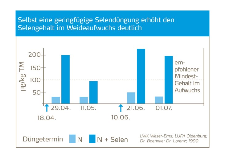 Geringf&uuml;gige Selend&uuml;ngung erh&ouml;ht den Selengehalt im Weideaufwuchs deutlich