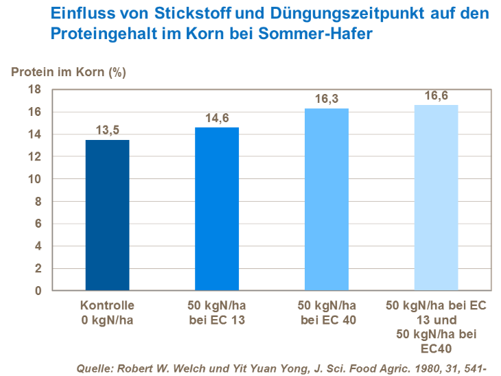 Einfluss von Stickstoff und Düngungszeitpunkt auf den Proteingehalt im Korn bei Sommer-Hafer