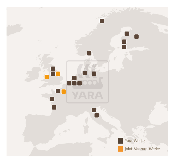 Yaras Werke sind über ganz Europa verteilt und liefern europäischen Landwirten Düngemittel höher Qualität.